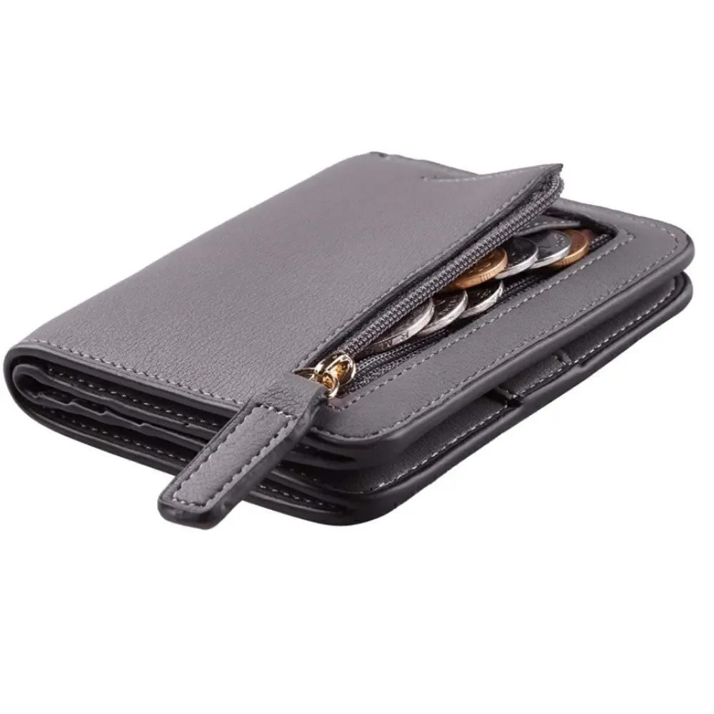 Gray Leather Compact Wallet